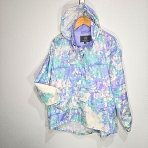 Lauren James Large Purple Green Hooded Pullover Camo Jacket Windbreaker